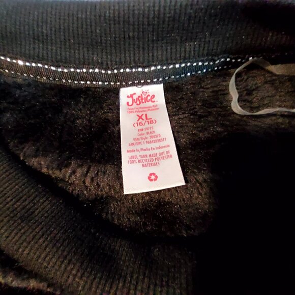 Justice Girls Black Velour Crewneck Sweatshirt  Multicolor Sequin Logo XL 16/18 - Picture 7 of 8